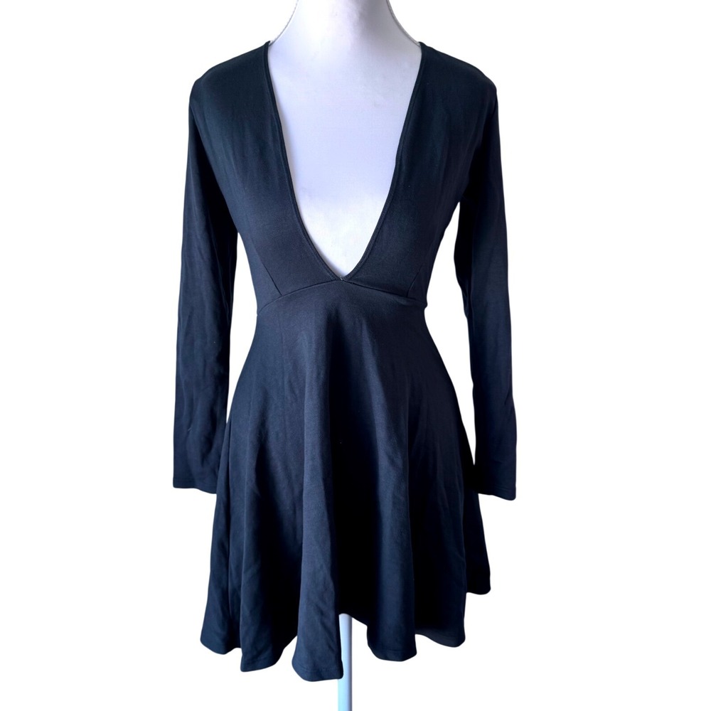 American Apparel Skater Dress Indie Sleaze Deep Plunge V Neck Y2K Vintage Grey S